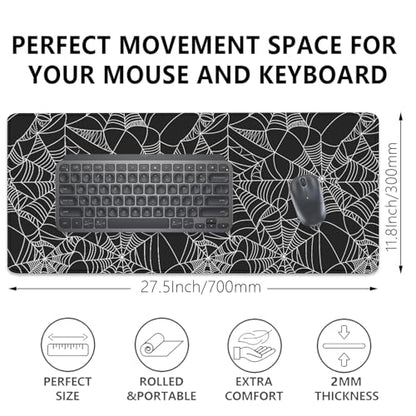 Black Spider Web Desk Pad Mouse Pad,Large Gaming Mouse Mat with Stitched Edges,Non-Slip Waterproof Rubber Base Mousepad for Office Work Home Desk Mat(27.5X11.8 in) - color: Spider Web White