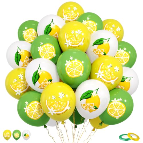 Lemon Balloons, 50Pcs 12 Inch Summer Fruit Lemon Themed Party Decorations - color: Yellow Green White