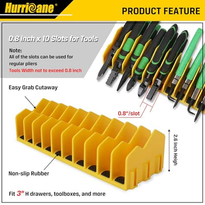 HURRICANE Plier Organizer Rack, 10-Slot Pliers Cutters Rack with Non-Slip Rubber Base, Tool Drawer Toolbox Organizer and Storage, Extendable Design, Fit 3” H, 1 Pack, Yellow - color: yellow