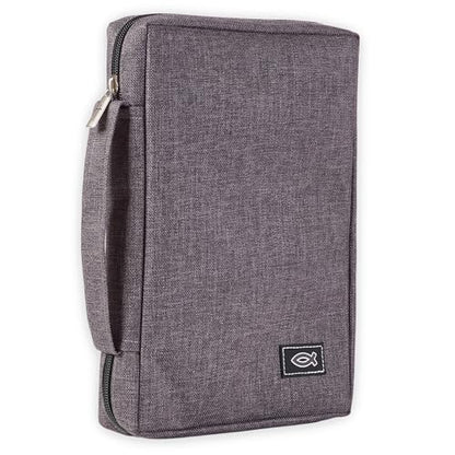 Christian Art Gifts Men/Women's Bible Cover Jesus Fish, Gray Canvas, Small - color: Gray/Jesus Fish, size: Small