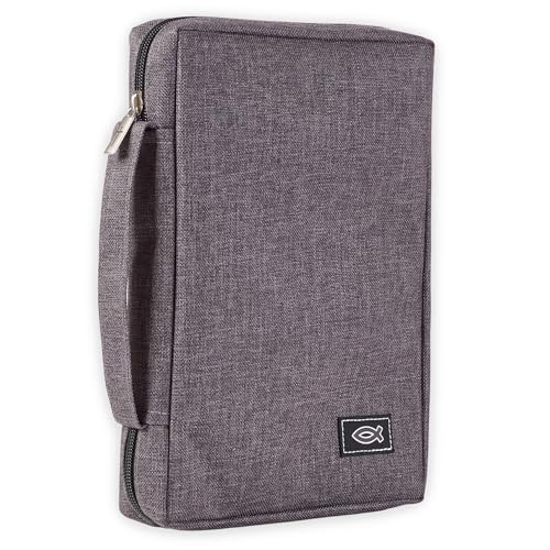 Christian Art Gifts Men/Women's Bible Cover Jesus Fish, Gray Canvas, Small - color: Gray/Jesus Fish, size: Small