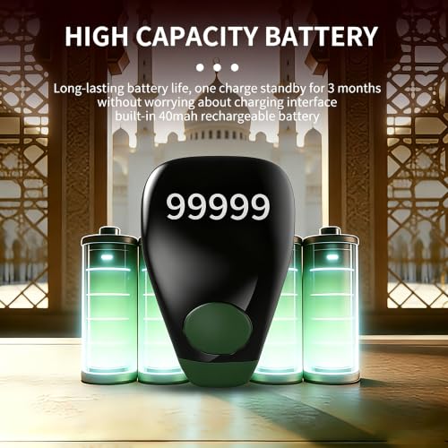 Smart Tasbih Zikr Ring,Adjustable Counter, 3 Sizes (18,20,22mm) Muslim Digital Azan Alarm Clock,APP Support Digital Counter Prayer Reminder Rings, Waterproof 5 Digit Finger Counter zikr Ring(Green) - color: Green