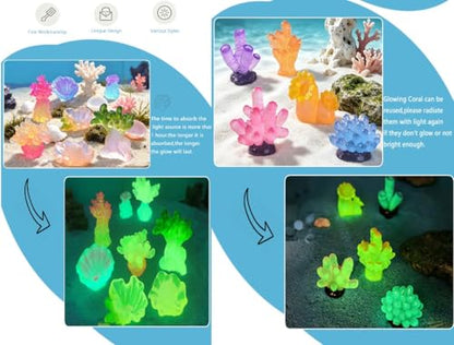 13Pcs Glow in The Dark Mini Ocean Creatures Decor Luminous Resin Sea Animal Figurines Tiny DIY Ornaments for Fairy Garden Aquarium Fish Tank Decor