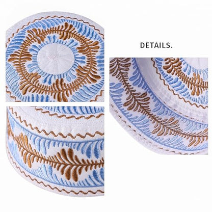 Kids Boys Muslim Prayer Kufi Hat Islamic Prayer Cap Embroidered Prayer Headwear Cap Praying Skull Cap Topi Ramadan Eid Hat - color: Blue-medium