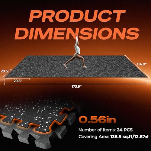 SUPERJARE 30" x 30" Larger Rubber Top Exercise Equipment Mats, 0.56" Thick 24PCS 150 Sq Ft High-Density EVA Foam Interlocking Gym Flooring, Big Workout Mat for Home Gym, Floor Protection, Black/Grey - size: 24 Tiles (150 Sq Ft)