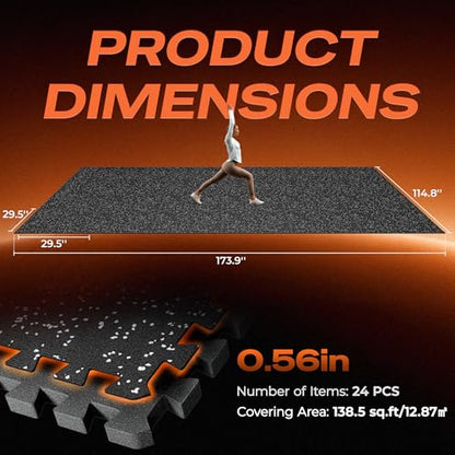 SUPERJARE 30" x 30" Larger Rubber Top Exercise Equipment Mats, 0.56" Thick 24PCS 150 Sq Ft High-Density EVA Foam Interlocking Gym Flooring, Big Workout Mat for Home Gym, Floor Protection, Black/Grey - size: 24 Tiles (150 Sq Ft)