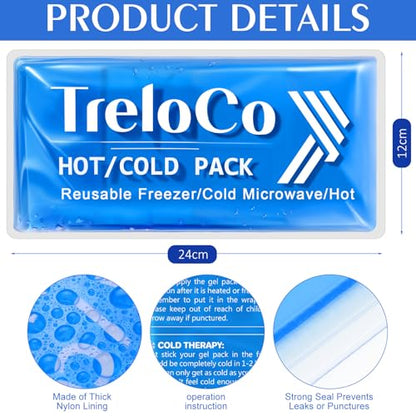 TrelaCo 10 Pcs Reusable Gel Ice Packs 9.4" x 4.7" Flexible Hot Cold Packs