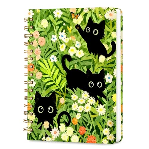 Lined Spiral Journal Notebook, A5 College Ruled Spiral Notebook for Women, Hardcover with Elegant Design for Work and Note-Taking, 5.5 * 8.25 inch, 160 Pages, Flower Cat - color: Flower Cat