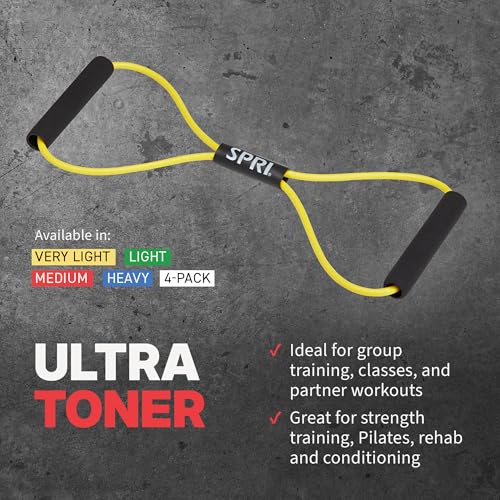 SPRI Ultra Toner Resistance Band, Figure-8 Cord (Multi 4-Pack) | Figure-8 Resistance Cord | Arms, Shoulders & Upper Body | Comfort-Grip Handles | Available in Multiple Resistance Levels