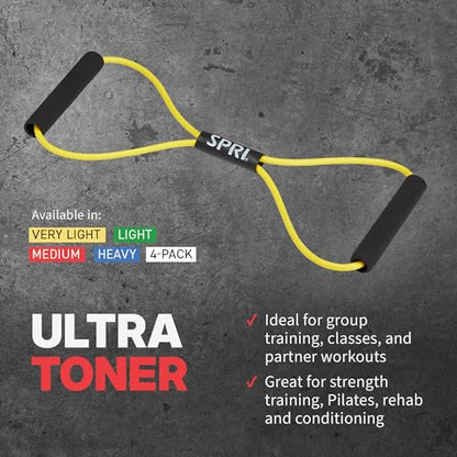 SPRI Ultra Toner Resistance Band, Figure-8 Cord (Multi 4-Pack) | Figure-8 Resistance Cord | Arms, Shoulders & Upper Body | Comfort-Grip Handles | Available in Multiple Resistance Levels