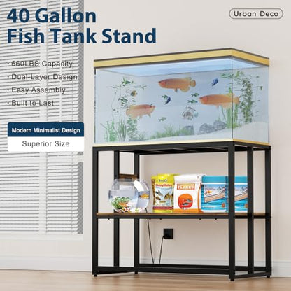 Urban Deco 40 Gallon Fish Tank Stand with Power Outlets, 660LBS Capacity Aquarium Stand, Metal Fish Tank Stand Dual-Layer Design Terrarium Stand, Rustic Brown - color: Brown, size: 40 gallon