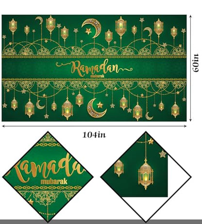 Hafangry Ramadan Mubarak Tablecloth Islamic Muslim Eid Decoration Golden Star Moon Lantern Kitchen Dining Room Table Cover (60" x 104") - size: 60" x 104"