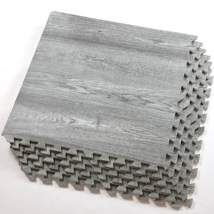 100 Sq. Ft 3/8 Inch Thick Printed Foam Tiles Interlocking Foam Mat, (24" x 24", 25 pcs), Natural Gray Wood Grain Style, Protective Flooring for Home, Exercise or Trade Show - color: Natural Gray