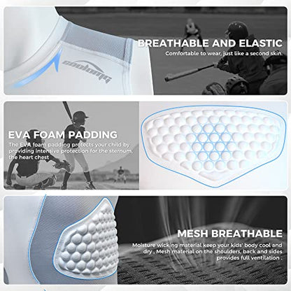 COOLOMG Youth Chest Protector Baseball Softball Football Lacrosse | Padded Compression Shirt Sleeveless Rib Heart Sternum Guard - color: White, size: Small