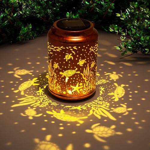 YISITEONE Sea Turtle Outdoor Solar Lanterns, Garden Waterproof Metal Hanging Decor Lights for Patio Yard Pathway Lawn Front Porch, Birthday Gardening Gifts for Women Mom Grandma - style: Sea Turtle
