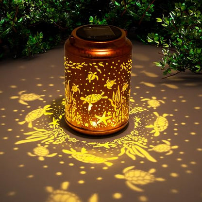YISITEONE Sea Turtle Outdoor Solar Lanterns, Garden Waterproof Metal Hanging Decor Lights for Patio Yard Pathway Lawn Front Porch, Birthday Gardening Gifts for Women Mom Grandma - style: Sea Turtle