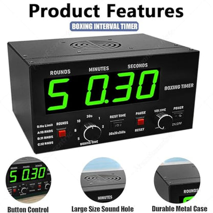 Interval Timer with LED Display, Adjustable Sound, Customizable Training Time and Repetitions for Boxing, MMA, and Kickboxing Workouts - color: Red