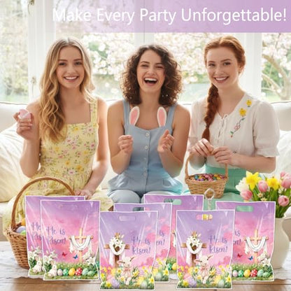 Falueqg Religious Easter Party Favor Bags - 50 Pcs He is Risen Happy Easter Goodie Candy Gift Bags First Communion Religious Cross Party Favors for Christian Spring Hunt Egg Game Baptism Supplies - color: Cross Easter