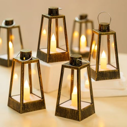 Romadedi 10-Pack Gold Mini Lanterns with LED Candles, 5.9 in