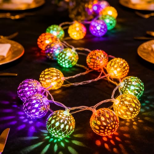 USB & Battery Operated Pastel Metal Ball String Lights Easter Egg Decor, 9.8ft 20led Gold Globe Fairy Lights, Deciratuve 8 Modes Muliticolored Moroccan Ball For Bedroom Boho Christmas Birthday Party - color: Multicolor