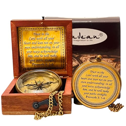 Trust in The Lord - Proverbs 3: 5-6 Engraved Compass, Wood Box Greeting, Inspirational Gift Men, Christian Boys Baptism Gifts, Graduation Day - style: #1 Trust in the Lord Compass