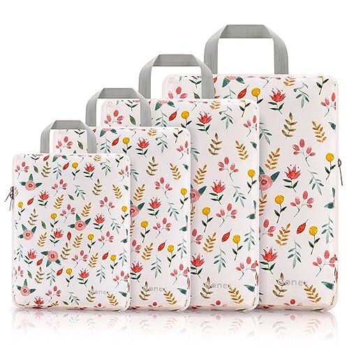 Gonex Compression Packing Cubes, 4-Piece Expandable Travel Organizers - color: 4-Floral Pink, size: 4 Set