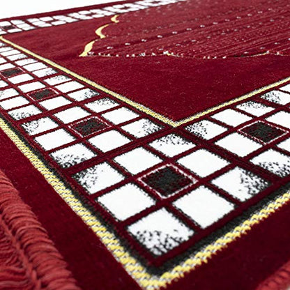 Modefa Prayer Mat - Thin Lightweight Velvet Turkish Muslim Prayer Rug - Prayer Rug Islam Men - Islamic Prayer Rug Sajjadah Prayer Mats Namaz Mat for Salah Islamic Gift Car Hanger - Vined Arch (Red) - color: Red