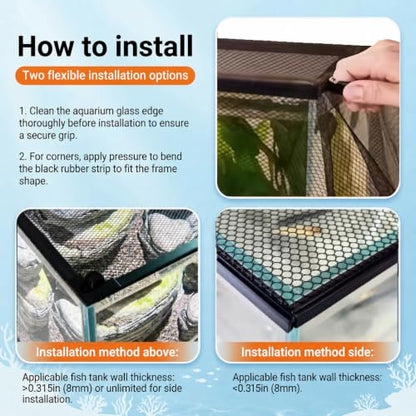 Magnetic Fish Tank Lid Aquarium Top Cover Anti-Jumping Mesh Net | DIY Cut-to-Fit Aquarium Mesh Lid, Fits 10/20/29/40 Gallon Rimless Fish Tanks Lids