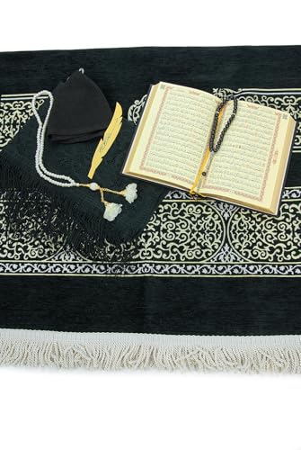 ihvan online Luxury Islamic Prayer Gift Box, Quran, 99 & 33 Pearly Beads Tesbih, Muslim Prayer Rug, Muslim Kufi Hats, Hijab, Set for Ramadan & Eid Gifts