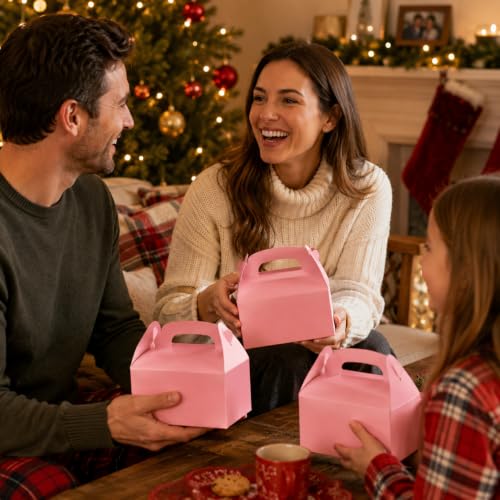 The Dreidel Company Gable Treat Boxes, Party Favors, 6.25" x 3.5" x 3.5" Inch Box, 25-Pack (Shiny Pink) - color: Shiny Pink