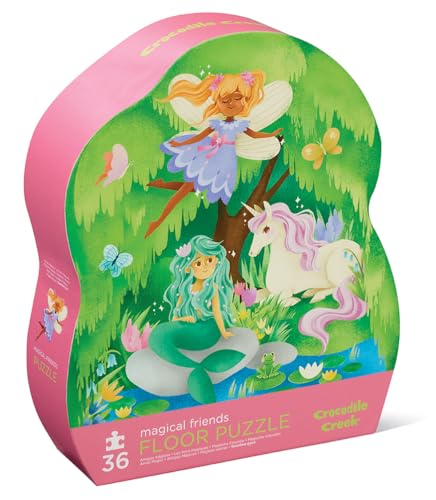 Crocodile Creek 36-Piece Jigsaw Floor Puzzle - Fun Floor Puzzles for Kids Ages 3-5 - Heavy-Duty Shaped Box for Storage - Magical Friends - 24" W x 18" H Finished - color: Magical Friends