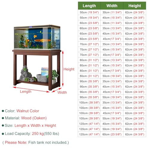 Solid Wood Fish Tank Stand with Plant Shelf, Suitable for 5-40 Gallon Aquariums, Reptile Tank Rack for Home Office, Durable and Stylish Fish Table