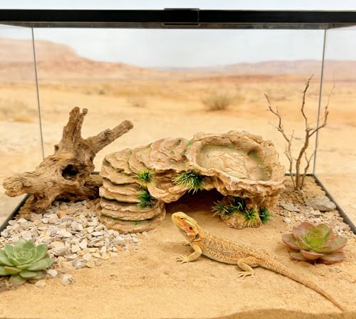 M2cbridge Reptile Hide Resting Step Ledge Cave Hideout Turtle Basking Platform – Great for Reptiles, Amphibians, and Fish (Sandy Brown) - style: Sandy Brown
