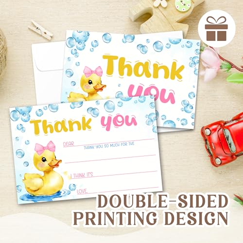 Kids Thank You Cards with Envelopes, Rubber Ducky Bows Theme Fill in the Blank Thank You Notes for Kids, Toddler Stationery Set, Ideal for Birthday Party, Graduation & School Gag Gifts - B02 - color: Rubber Ducky Bows Style