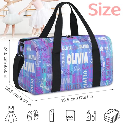 Custom Named Dance Ballet Bag, Gradient Blue Galaxy Shiny | Gym Bag Sports Travel Duffle Bag Tote Carry On Weekend Sports Travel - color: Gradient Blue