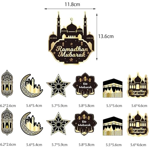 Eid Mubarak Decorations Set - Black and Gold Ramadan Party Supplies including Banner, Balloons for Muslim Islamic Eid Al-Fitr Home Wall Decor (gold) (Black & Gold)