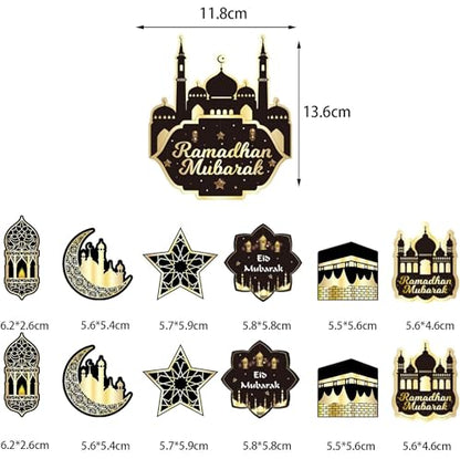 Eid Mubarak Decorations Set - Black and Gold Ramadan Party Supplies including Banner, Balloons for Muslim Islamic Eid Al-Fitr Home Wall Decor (gold) (Black & Gold)
