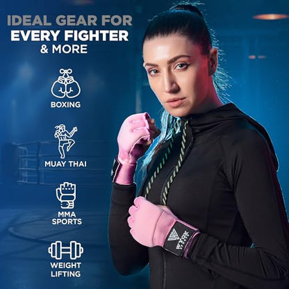 WYOX Boxing Hand Wraps Inner Gloves & Curved Focus Mitts Bundle for Men & Women Adults – 80cm Wrist Support, Gel Padding, MMA Muay Thai Kickboxing Training Gloves & Pads