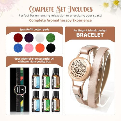 SHAHADA & Allah Bracelet AromatherapyOil Arabic Jewelry for Women–Perfect Ramadan & Islamic Gifts with Allah Pendant - color: SHAHADARoseGold