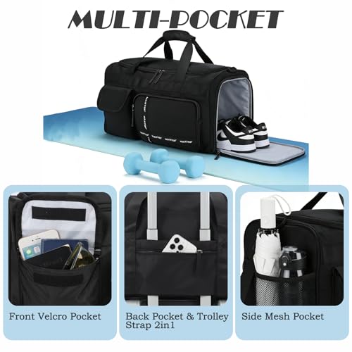 MAXTOP Gym Bag for Women Men Travel Duffle Bag Large Capacity Carry On Weekender Overnight Bag With Shoe Compartment Gym Tote Dry Wet Separation Duffel Bag for Travel - color: Black Set, style: Gym Bag&toiletry Bag