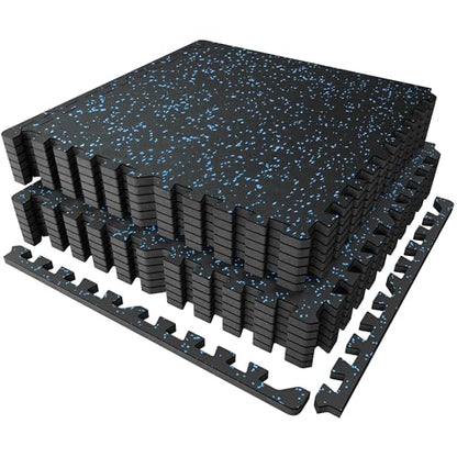 PRAISUN 0.56" Rubber Top Gym Flooring, Heavy Duty Interlocking Gym Mats for Home Gym, Non-Slip Workout Mat, 24 x 24in Large Gym Floor Mat, Protect Floors from Weights & Equipment, 48 Sq Ft, Black/Blue - size: 12 Tiles (48 Sq Ft)
