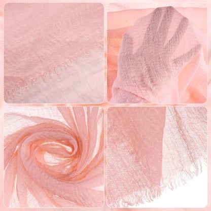 Nydotd Women Summer Cotton Linen Scarf Crinkle Long Beach Shawl Wrap hijab with Fringe - color: Light Pink