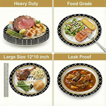 Dereinwo 50 Pcs Retirement Large 12" x 10" Oval Paper Plates and Napkins Disposable Heavy Duty Paper Plates and Napkins for Retirement Party Supplies - style: Retirement