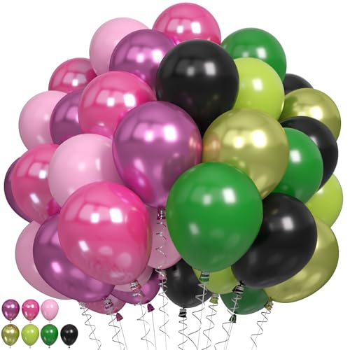 60PCS Black Pink Green Balloons, Hot Pink Dark Light Green Black Latex Balloon, Metallic Red Witch Theme Balloon for Baby Shower Birthday Witch Princess Wedding Party Decorations - color: Black Pink Green