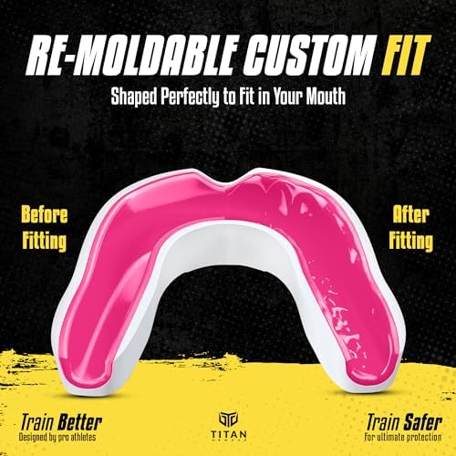 Mouth Guard Boxing, Dual-Layer Boil & Bite Mouthguard, Adult | Premium Dual-Layer | Case Included | Adult & Youth Custom-Fit Mouthpiece | Football, MMA, Hockey, Lacrosse, BJJ, Basketball - color: Pink, size: Junior Under 11