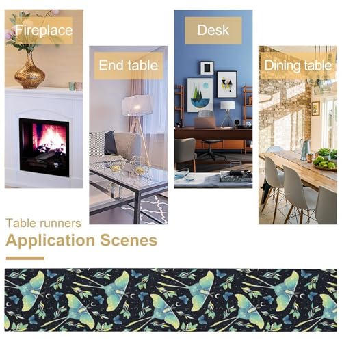 Bohemia Butterfly Moth Table Runner, Boho Wildflower Moon Phase Botanical Print Table Runner for Home Kitchen Dining Patio Holiday Party 13x36in - color: Moth-2, size: W13''xL36''