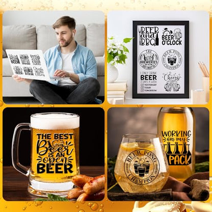 Shejdgart 20 Sheets Funny Beer UV DTF Cup Wrap Transfer Stickers for Glass | Drink Black Margs and Matrimony Bachelorette UVDTF Wraps, Rub on Transfers, for Water Bottle, Strong Adhesion - style: Funny Beer
