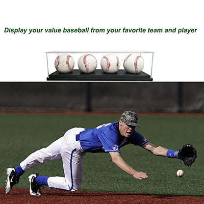 Baseball Display Case for 4 Pack in one,Baseball Holders for Balls Display,Acrylic Baseball Stand Storage ,Memorabilia Display Case for Tennis Ball,Lacrosse Ball,Bocce Ball - size: 13.3x3.3x3.3 inch