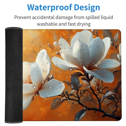 Flower Gaming Mouse Pad, Mouse Pad 64x32in, Large Desk Mat with Non-Slip Rubber Base, Office Desk Accessories, Large Extended Gaming Keyboard Mat, Big Mousepad for Computer Gamer Office, Orange O-5444 - size: 64 x 32 x 0.1
