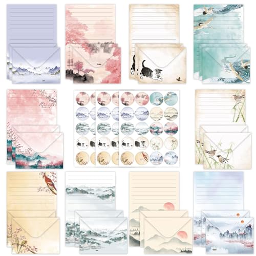 160 Pcs Stationery Paper Envelopes Set - color: Ink Painting